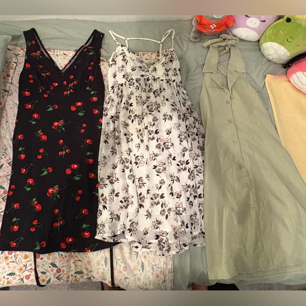 Floral and Cherry Print Dresses Set